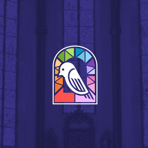 Dove logo with the title 'stained glass and dove'