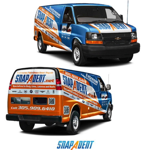 Van design with the title 'var wrap design for Snap a Dent'