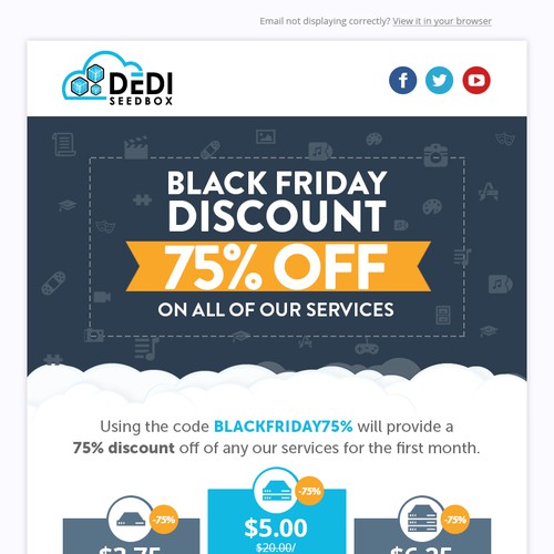 Hosting design with the title 'DediSeedbox Black Friday email'