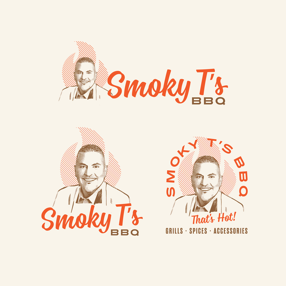 Flame logo with the title 'Mature, vintage, fun illustration for BBQ connoisseurs'