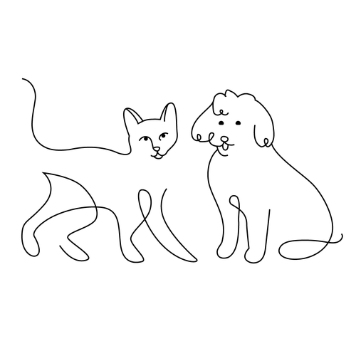 One line design with the title 'Tattoo cat and dog from a photo'