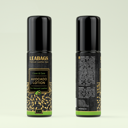Leather design with the title 'Label design for premium leather care avocado lotion'