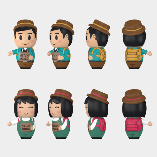 Doll design with the title 'mascot design for Hitch Hiker'