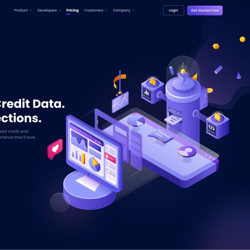 Isometric illustration with the title 'Array Landing Page Illustration'