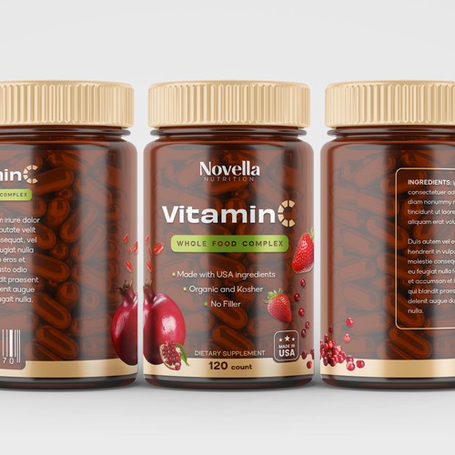 Dietary supplement label with the title 'Vitamin C label design'