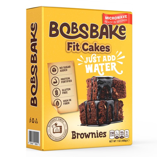 Brownie design with the title 'Box for a premix microwaveable cake'