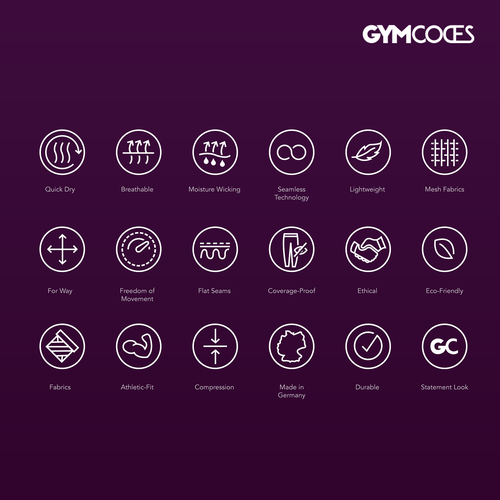 Gym design with the title 'GYMCODES icons set'