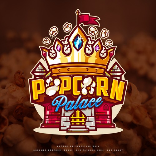 Crown design with the title 'POPCORN Palace'