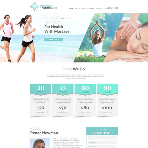 Green website with the title 'Clean Web Design for a Massage studio'