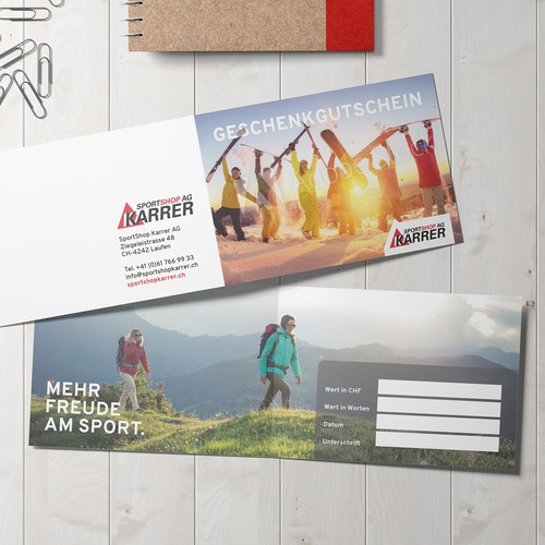 Voucher design with the title 'Voucher for a sport shop'