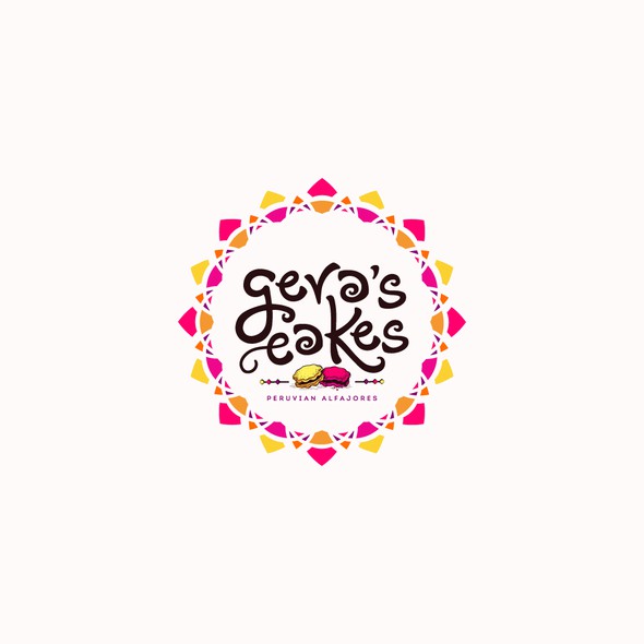 Orange and pink logo with the title 'Logo design for "Gera's Cakes."'