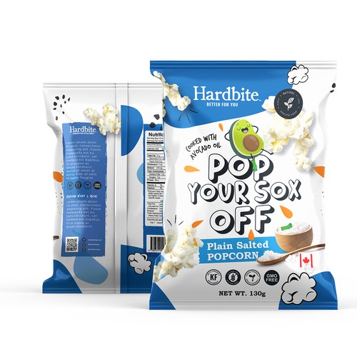 Organic packaging with the title 'Design for popcorn bag '