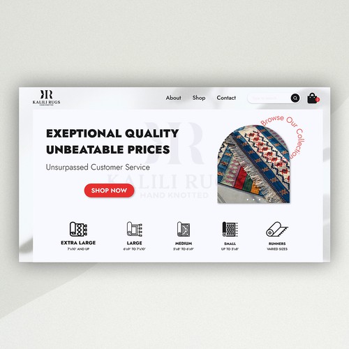 Aesthetic website with the title 'Kalili Rugs'