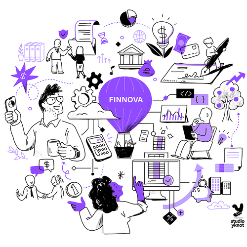 Scribble design with the title 'Cartoon illustration for Saas fintech company'