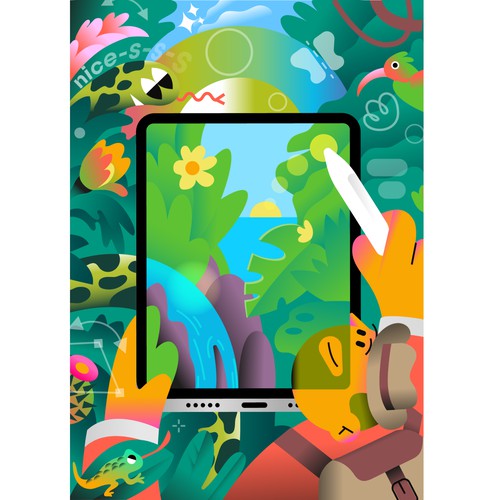 Animal illustration with the title 'Illustration for Apple's 50th anniversary'