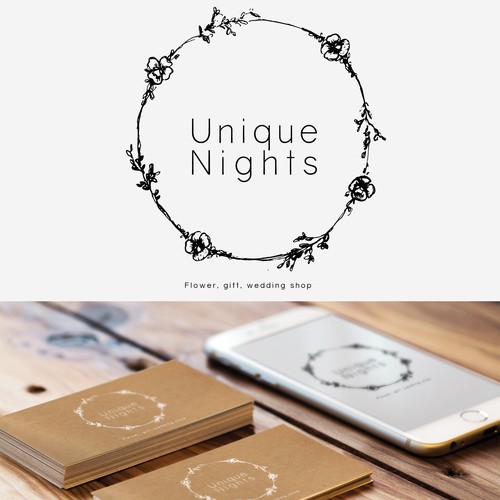 Wreath design with the title 'Logo design for flower, gift, wedding shop'