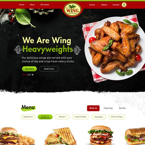Cuisine design with the title 'Chicken Wings Restaurant Website'