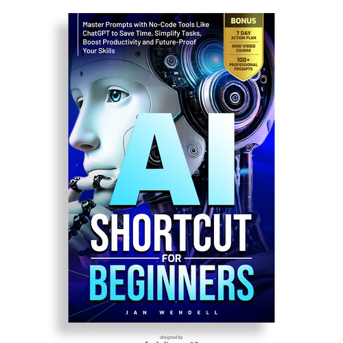 Stylish book cover with the title 'E-book cover design for AI SHORTCUTS FOR BEGINNERS'