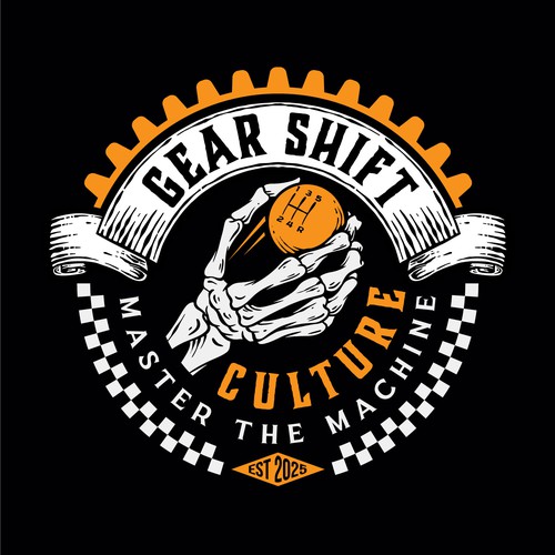 Gear design with the title 'Logo for a vintage car racing clothing brand'