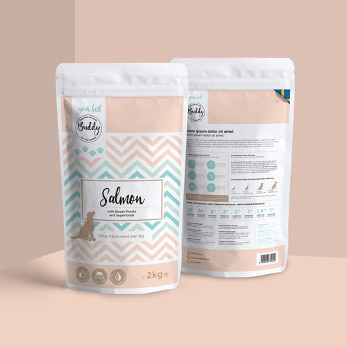 Dog food packaging with the title 'Dog food_Salmon'