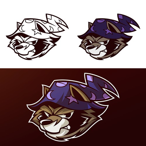 Raccoon design with the title 'A raccoon wearing a wizard hat'