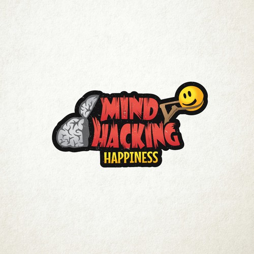 Emoticon logo with the title 'Mind Hacking Happiness'