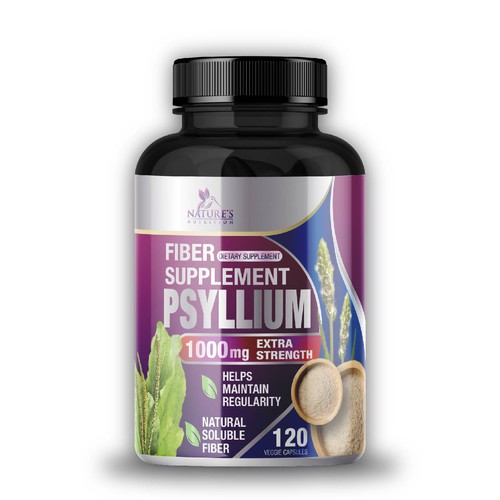 Professional label with the title 'Psyllium Fiber Supplement'