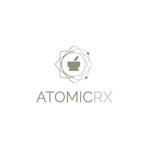 Atom design with the title 'Futuristic Pharmacy Logo'