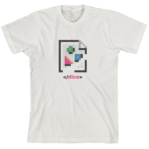 Code design with the title 'Broken Image Shirt Concept for Dice Technology Company'