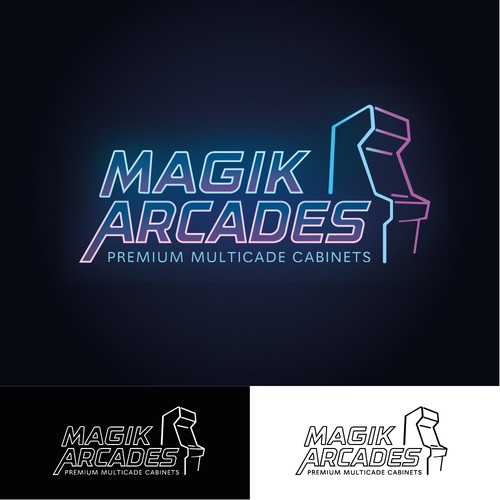 Cabinet design with the title 'Magik Arcades — Neon Retro Arcade Logo'