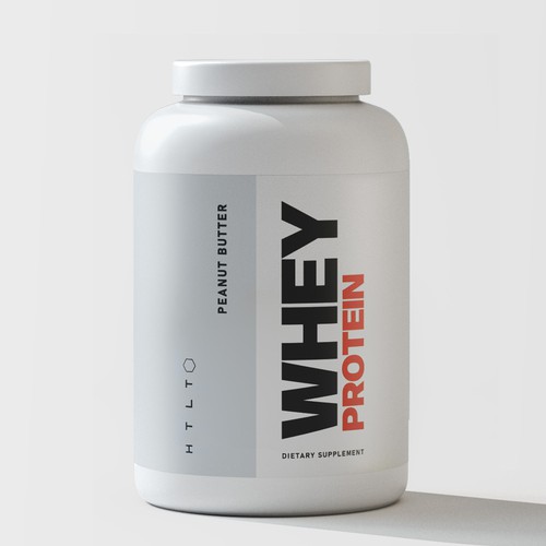 Creative packaging with the title 'Whey protein label design for HTLT'