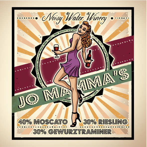 Wine illustration with the title 'Vintage Pinup Illustration design for a Wine Label'