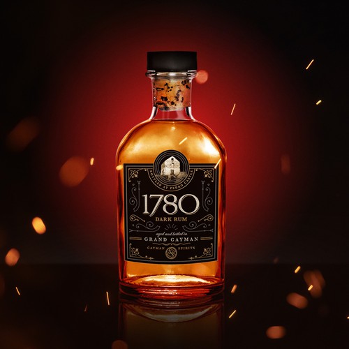 Rum label with the title '1780 Rum Packaging'