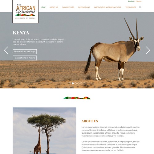 Holiday website with the title 'Design for an African Safari Company'