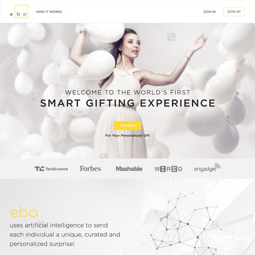 White background design with the title 'Modern landing page for a Gifting Service'