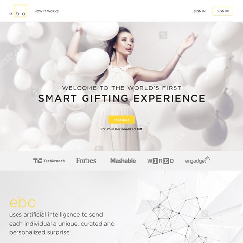 White background design with the title 'Modern landing page for a Gifting Service'