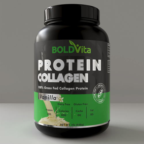 Protein label with the title 'Packaging design concept for protein supplement brand.'