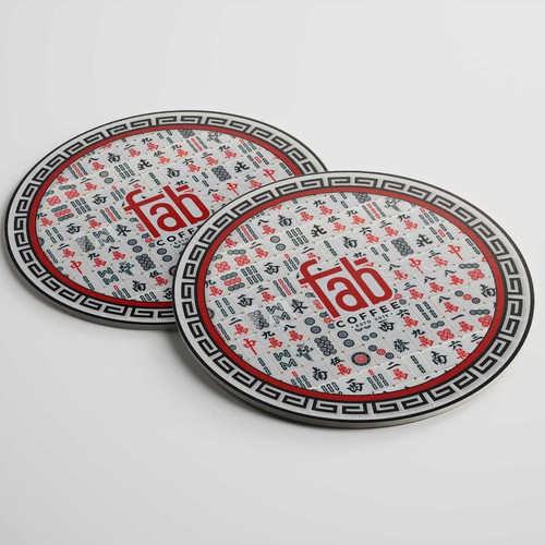 Coaster design with the title 'Mahjong Tiles Coaster Design For Feather&Bone Deli and Coffee Shop'