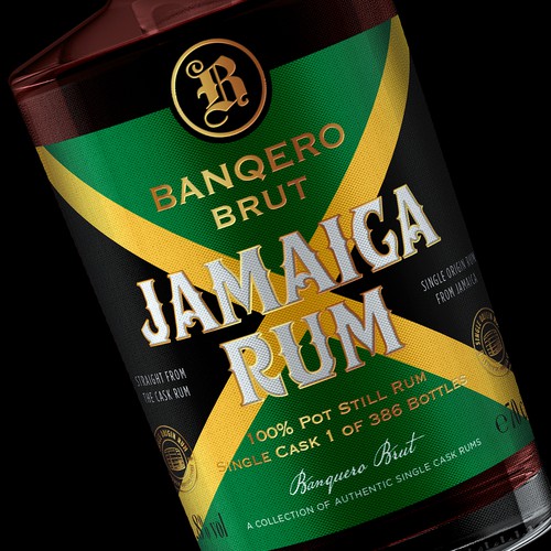 Creative label with the title 'Banqero Brut Jamaica Rum'