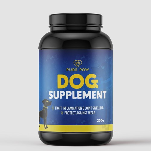Animal label with the title 'Label design for dog supplement product'