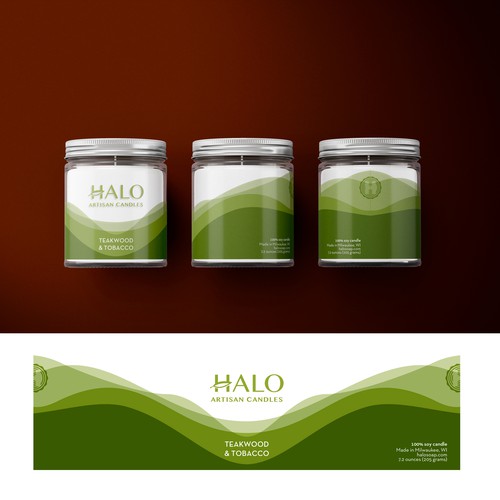 Candle label with the title 'HALO: Artisian Candles'