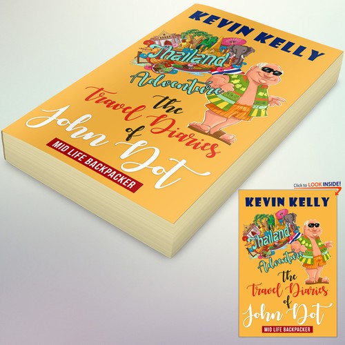 Comedy book cover with the title 'Book Cover Concept for " The Travel Diaries of John Dot"'