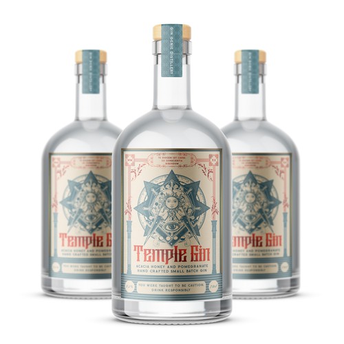 Gin label with the title 'Temple Gin'