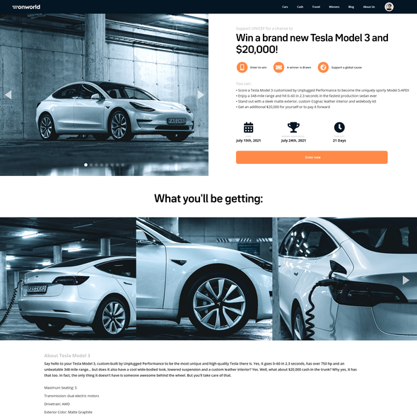 Car website with the title 'Wonworld Web Design'