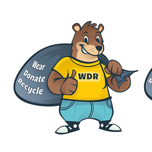 Bear illustration with the title 'Teddy Says "Wear Donate Recycle"'
