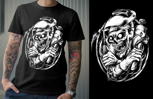 Industrial t-shirt with the title 'Badass welders skull'