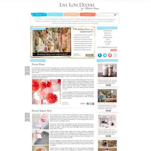 Pink website with the title 'Live Love Doodle - website design'