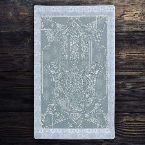 Mandala illustration with the title 'Hamsa Hand Mandala Tray Design '
