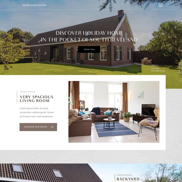 Interior design website with the title 'We need a new web design to offer and promote our holiday home'