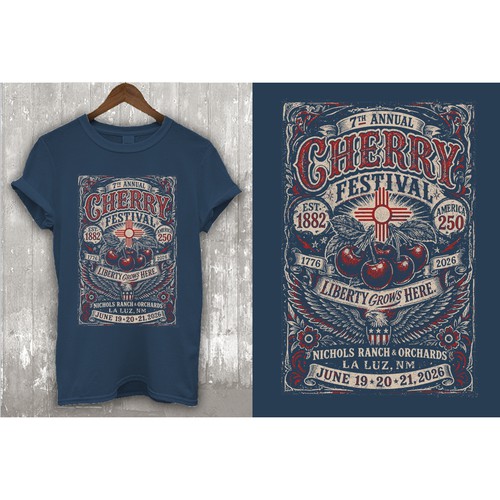 Design with the title '2026 Nichols Ranch Cherry Festivals T-Shirt --America 250 Theme'